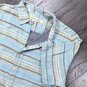 Boca Classics Hawaiian Shirt XXL Blue Yellow Stripes Cotton Aloha Comfort Island